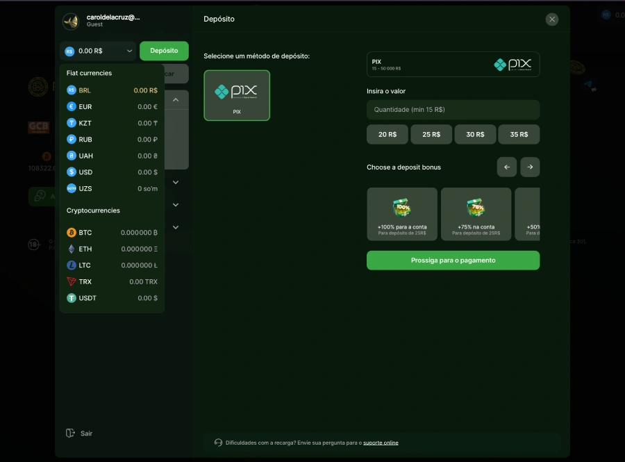 Depositar com pix no Riobet cassino
