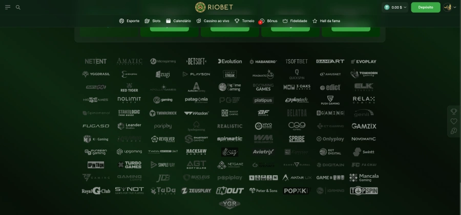 Todos os provedores de jogos disponíveis no Riobet cassino.