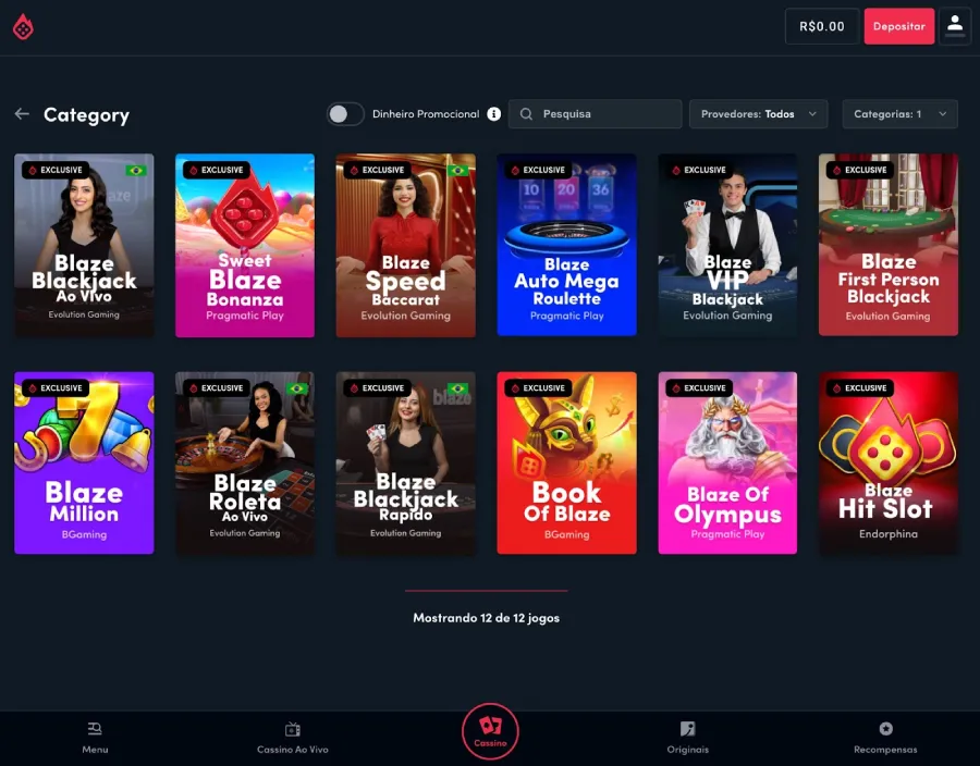 Jogos exclusivos do cassino Blaze