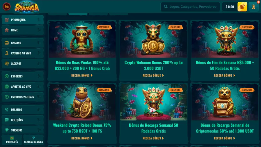 Bônus disponíveis no Spinanga cassino