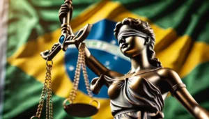 Estatua da Justica com Bandeira do Brasil