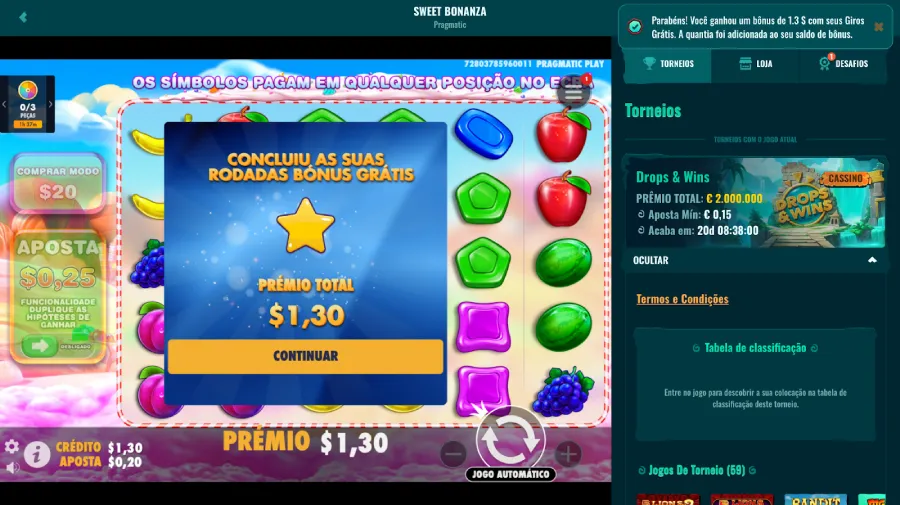 Jogando em Sweet Bonanza com rodada grátis