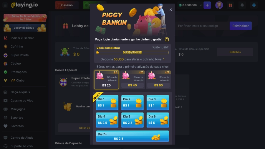 Bônus Piggy Bankin ou Cofrinho do Playing.io
