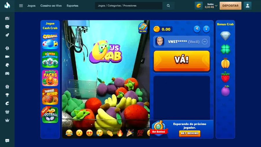 A imagem mostra o Bônus Crab no LegendPlay.