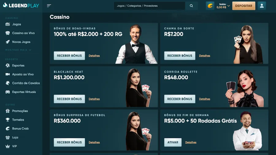 Há várias ofertas de cassino disponíveis no LegendPlay.