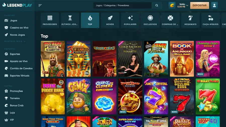 Seleção de jogos do LegendPlay.