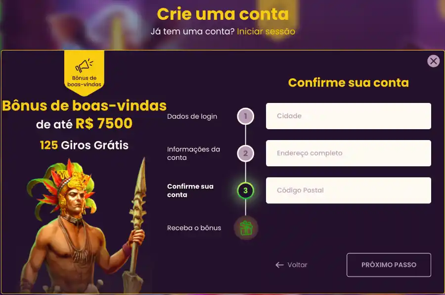Processo de abrir conta no Bizzo Casino