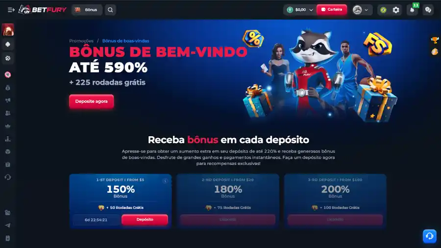 Bônus de boas vindas do cassino Betfury