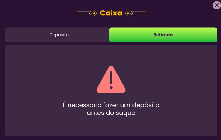 Opções de saque não disponíveis