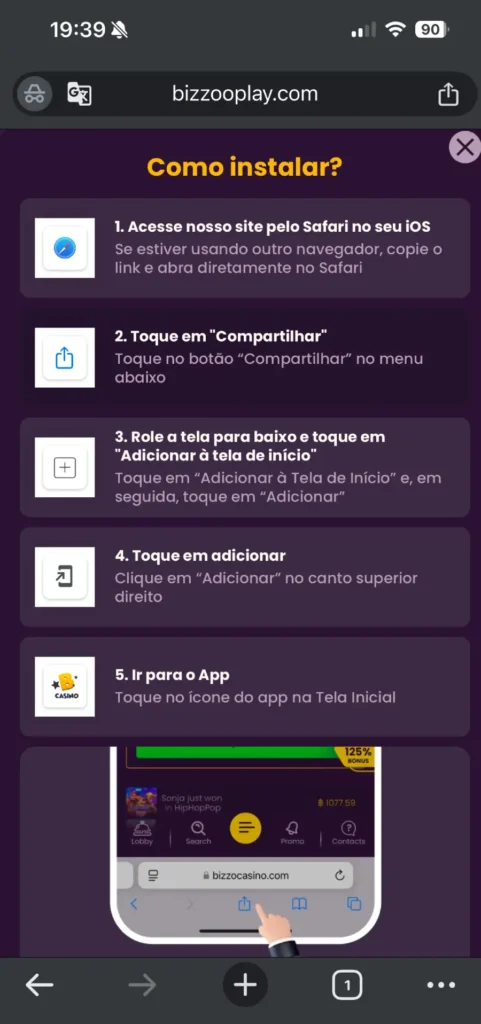Passo a Passo para adicionar atalho do cassino e não baixar aplicativo.