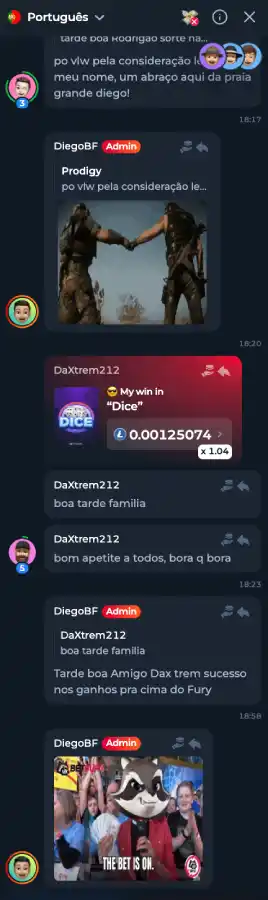 Troca de mensagens entre betfurians e moderadores.