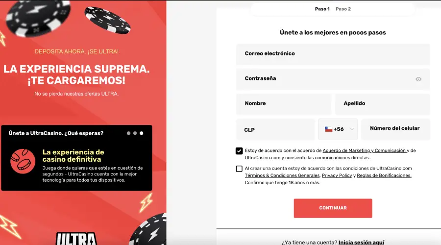 Primeiro passo para abrir conta no Ultra Casino
