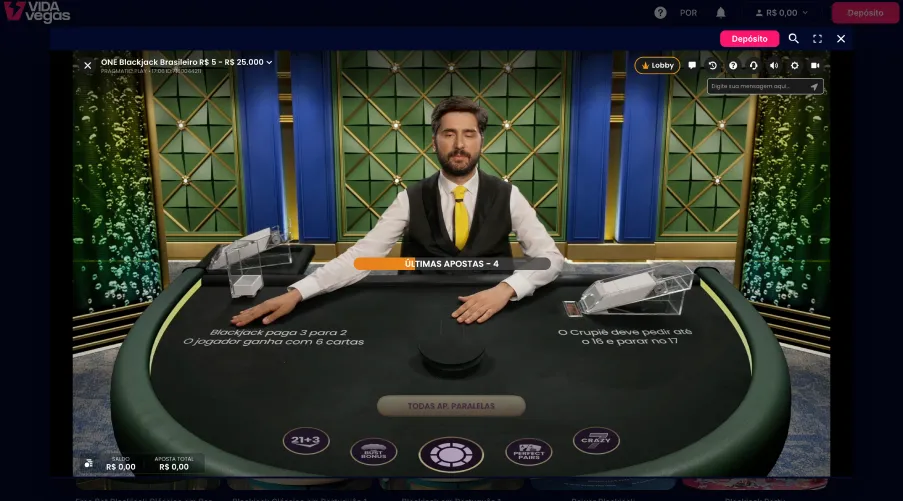 Blackjack o vivo no VidaVegas cassino