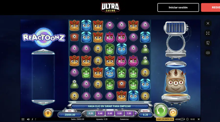 ReactoonZ, um dos caça-níqueis on-line do catálogo de jogos do Ultra Casino.