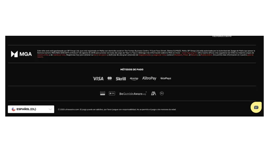 Métodos de pagamento disponíveis no rodapé do cassino.