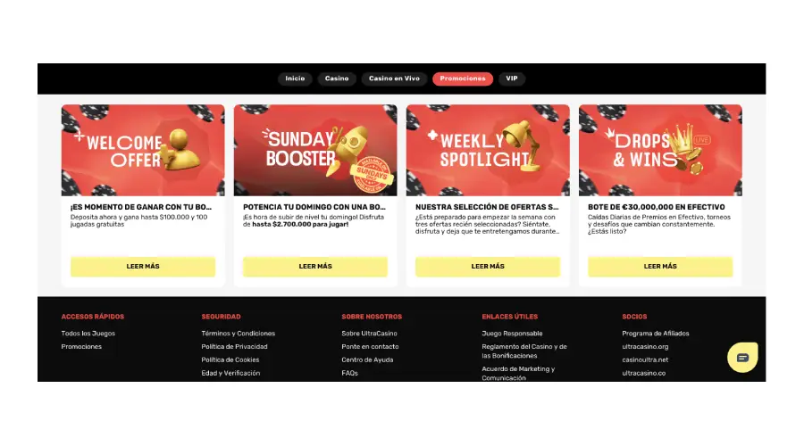 Captura de tela mostrando as promoções disponíveis no Ultra Casino.