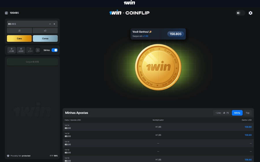 Jogo CoinFlip que na verdade é demo.