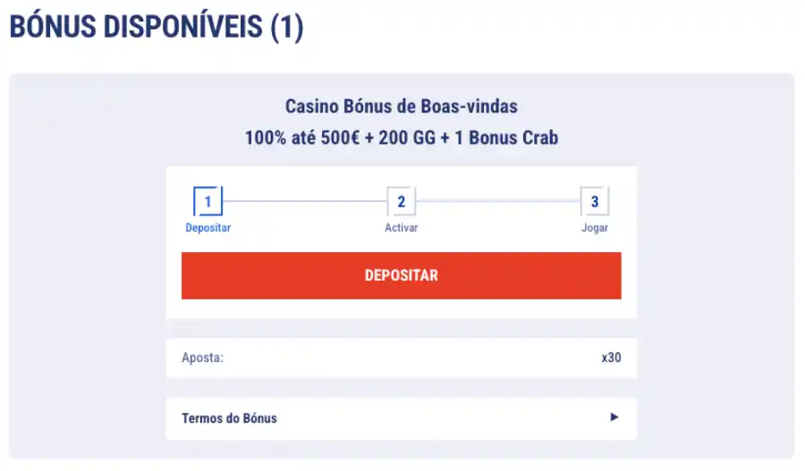 Etapas do Bônus de boas vindas do cassino Tikitaka