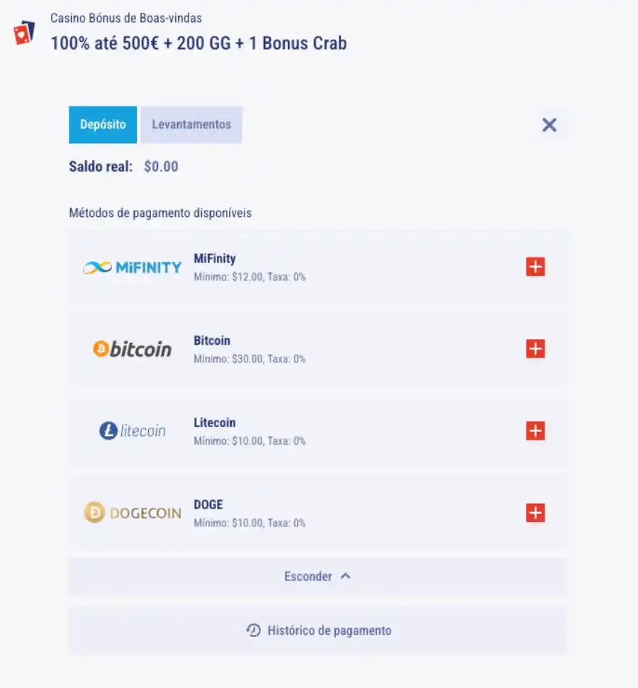 Opções de método de depósito disponíveis no Tikitaka cassino