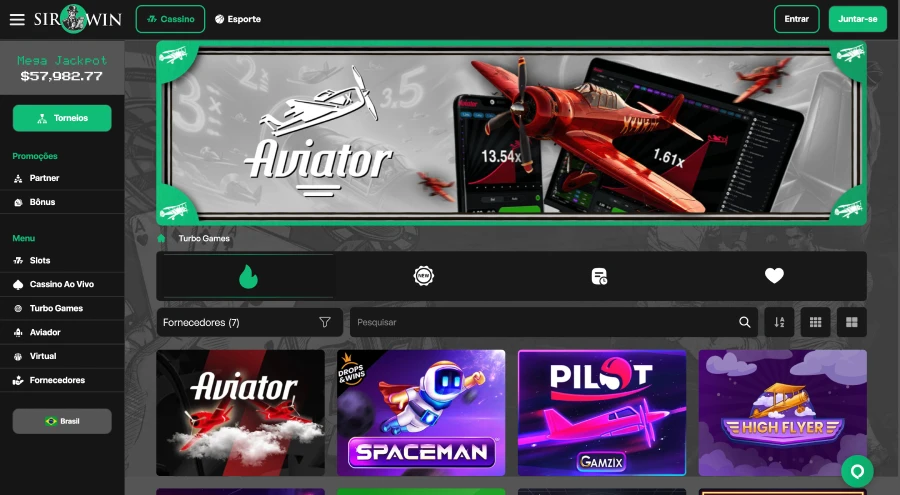 Jogos turbo disponíveis no Sirwin.