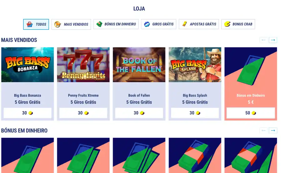 Loja de bônus disponível no cassino Tikitaka