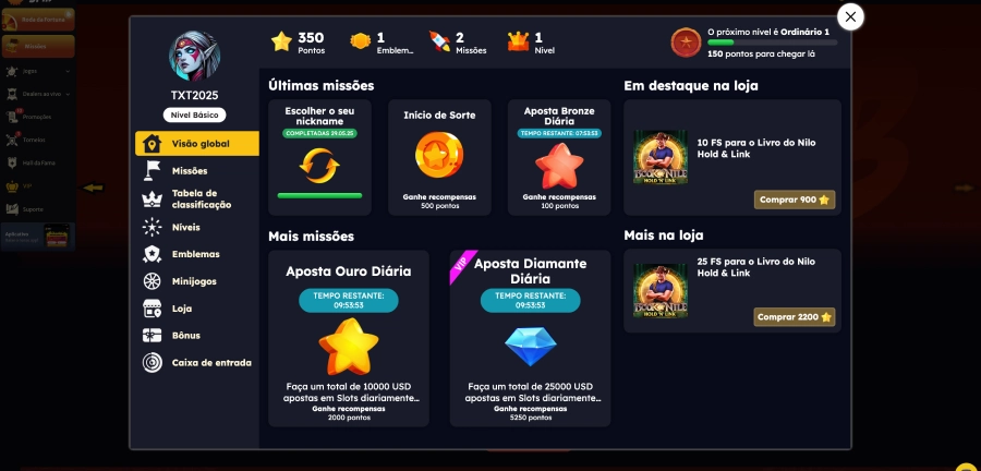 Missões dentro do cassino Hell Spin