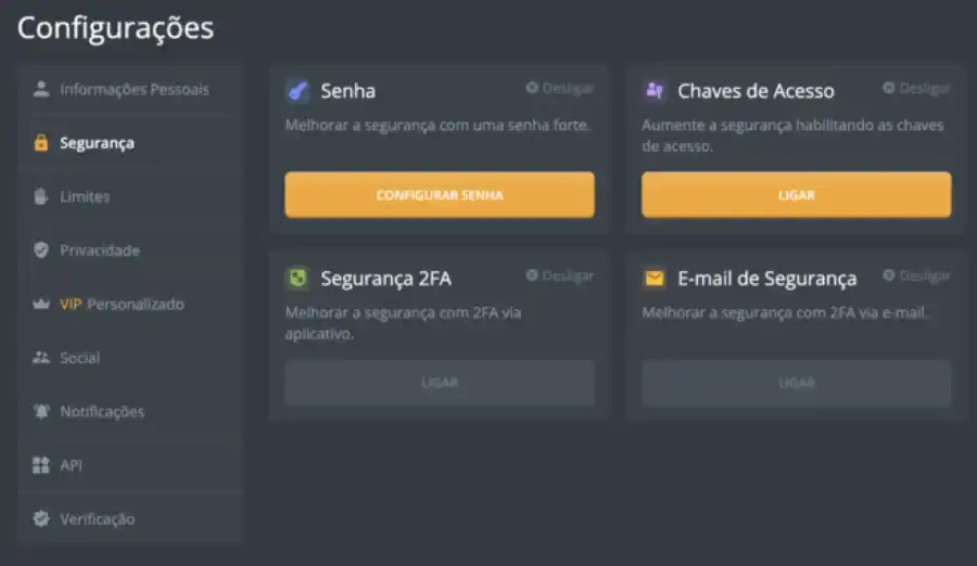 Opções de segurança adicionais no Duck Dice.