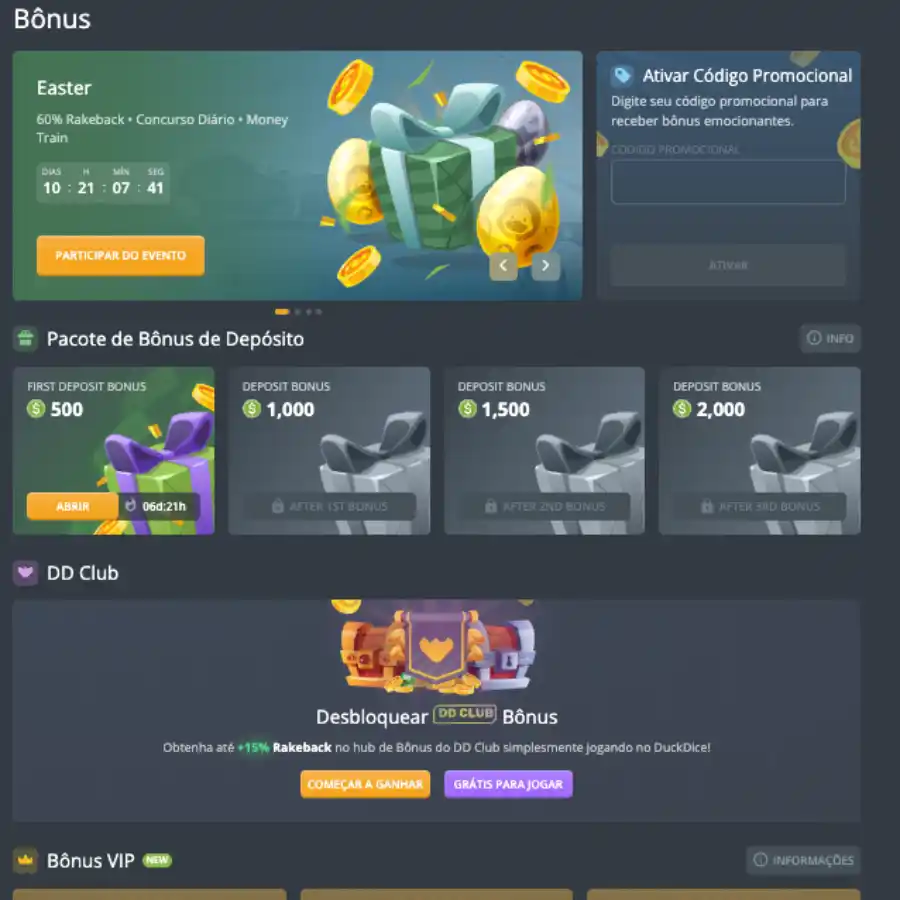 Diversidade de bônus, mas falta de explicação dos termos.
