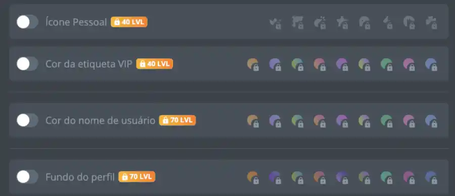 Personalização disponível ao subir de níveis na conta do Duck Dice.