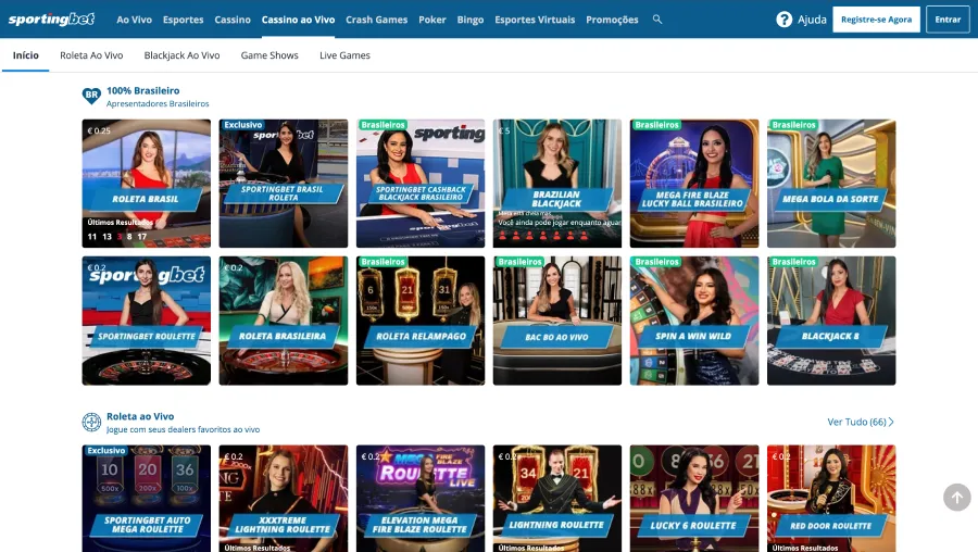 SportingbetCassino, lobby de cassino ao vivo.