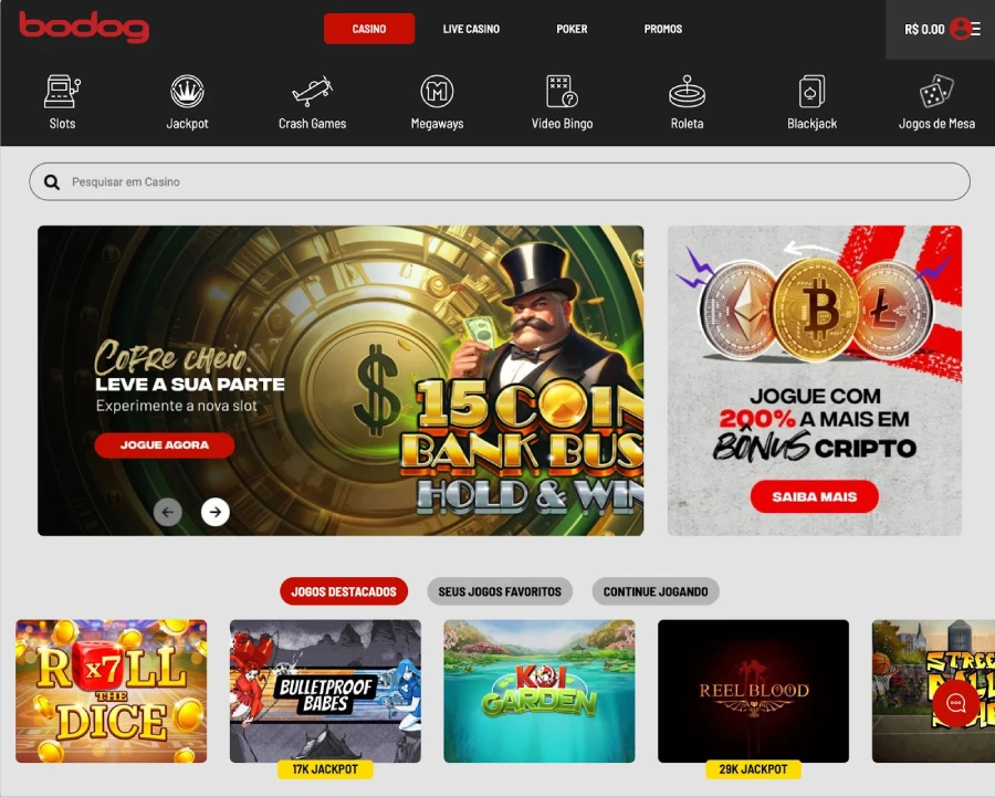 Jogos disponíveis no Bodog cassino