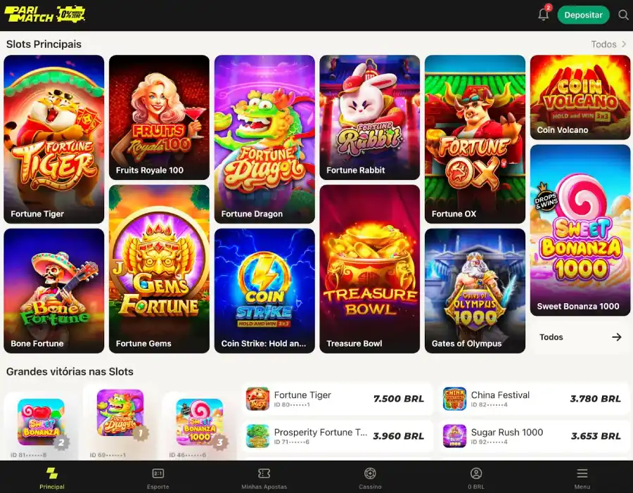 Parimatch cassino e opções de slots disponíveis