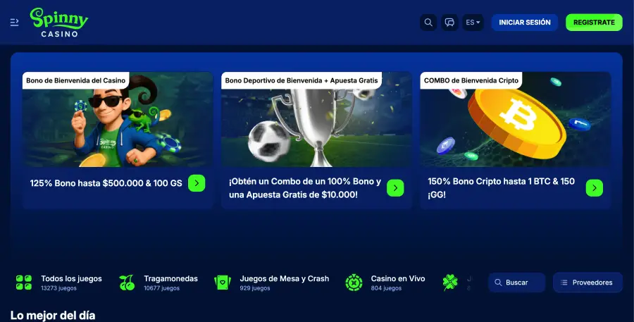 Spinny Casino homepage